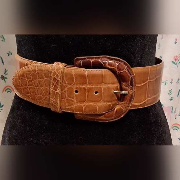 EUC Vintage Tan American Alligator Italian Made Wide Casual Everyday Belt 32in - Picture 1 of 7